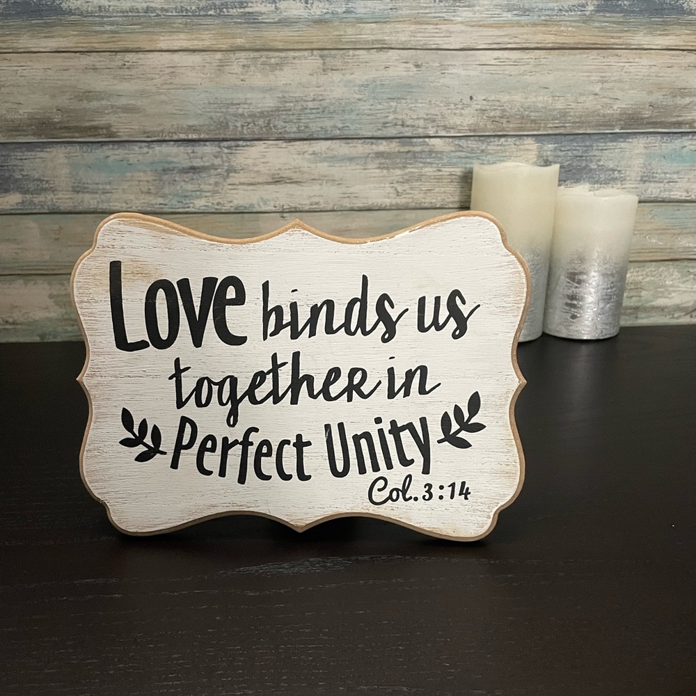 “Perfect Unity” Colossians 3:14 table sign